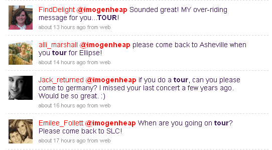 Fans expressing excitement for Heap's tour